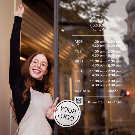 Benutzerdefinierte Öffnungszeiten von Logos mit QR Fensteraufkleber