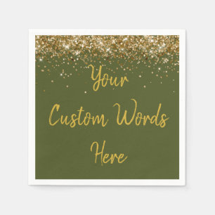 Benutzerdefinierte Oliven-Grün und Gold Glitter Ge Serviette