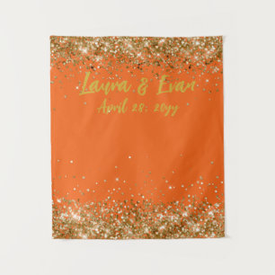 Benutzerdefinierte Orange & Gold Glitter Hochzeits Wandteppich