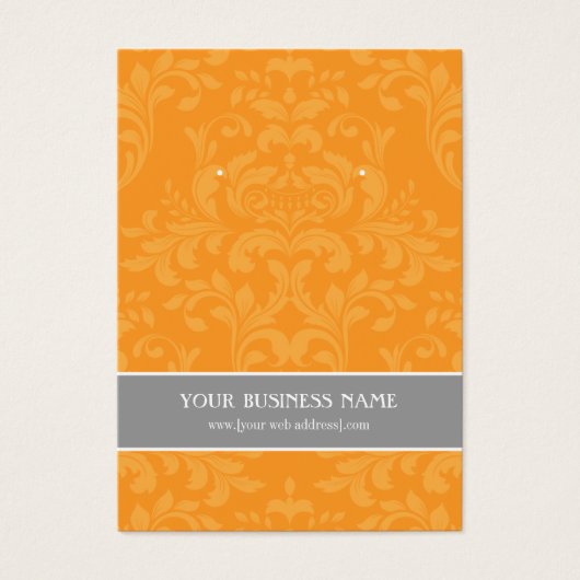 Benutzerdefinierte Orange Gray Damask Earring Card (Vorderseite)