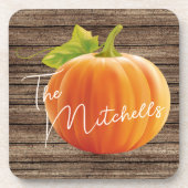 Benutzerdefinierte Orange Pumpkin Green Blätter au Getränkeuntersetzer (Vorderseite)