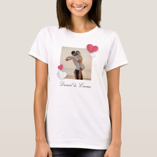 Benutzerdefinierte Paare Foto Name Text Personalis T-Shirt (Vorderseite)