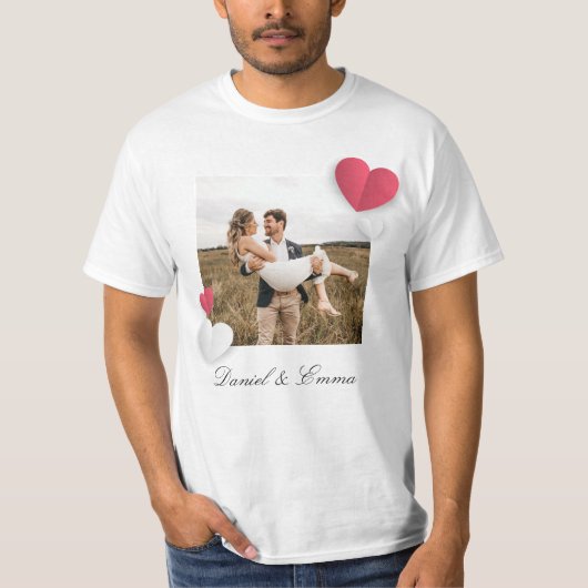 Benutzerdefinierte Paare Foto Name Text Personalis T-Shirt (Vorderseite)