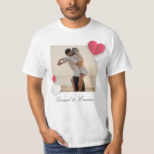 Benutzerdefinierte Paare Foto Name Text Personalis T-Shirt (Vorderseite)