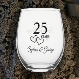 Benutzerdefinierte Paare Name Keepake 25-jähriges  Weinglas Ohne Stiel