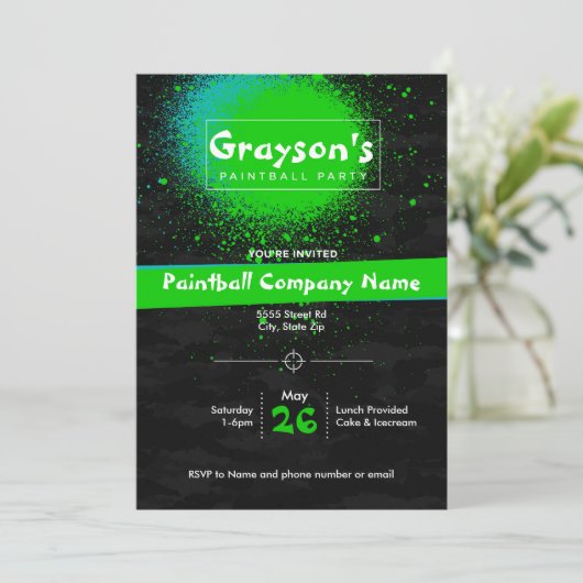 Benutzerdefinierte Paintball-Party Einladung für d (Stehend Vorderseite)