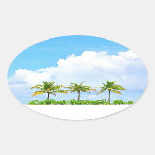 Benutzerdefinierte Palms Blue Sky Wolken Blank Tem Ovaler Aufkleber
