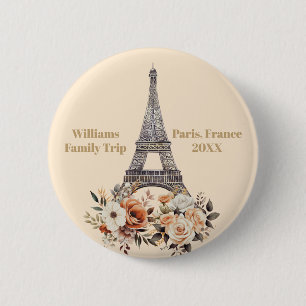 Benutzerdefinierte Paris-Reise Eiffelturm Floral Button