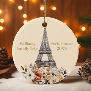 Benutzerdefinierte Paris-Reise Eiffelturm Florales Keramik Ornament