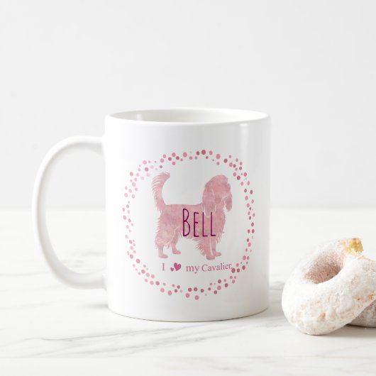 Benutzerdefinierte Pastell-Rosa-Cavalier-Silhouett Kaffeetasse (Mit Donut)