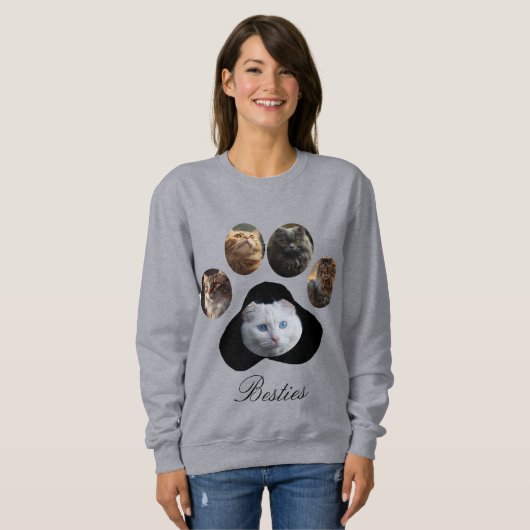 Benutzerdefinierte Pet Foto Collage Paw Print Form Sweatshirt (Vorne ganz)