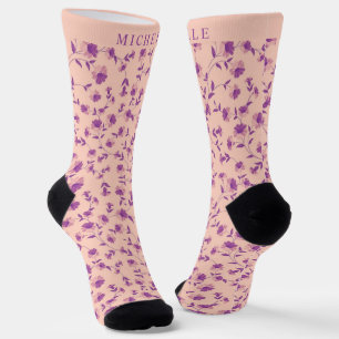 Benutzerdefinierte Pfirsich-Rosa-Blumen Lila Blüte Socken