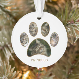 Benutzerdefinierte Pfotenabdruck-Katzen-Name-Jahr- Ornament