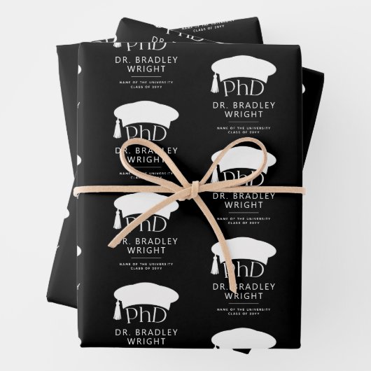 Benutzerdefinierte PhD-Doktorhut Doktorgrad-Abschl Geschenkpapier Set (Beispiel)
