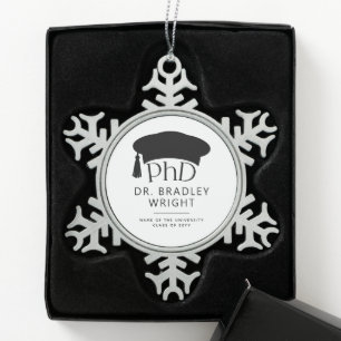 Benutzerdefinierte PhD-Doktorhut Doktorgrad Abschl Schneeflocken Zinn-Ornament