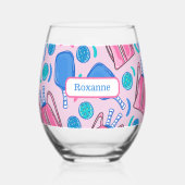 Benutzerdefinierte Pickleball-Paddle & Balls Rosa  Weinglas Ohne Stiel (Rückseite)