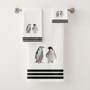 Benutzerdefinierte Pinguine & drei schwarze Streif Badhandtuch Set