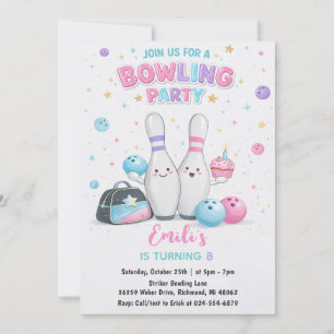 Benutzerdefinierte Pink Bowling Geburtstagsfeier Einladung