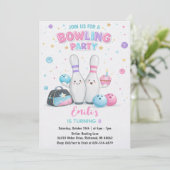 Benutzerdefinierte Pink Bowling Geburtstagsfeier Einladung (Stehend Vorderseite)