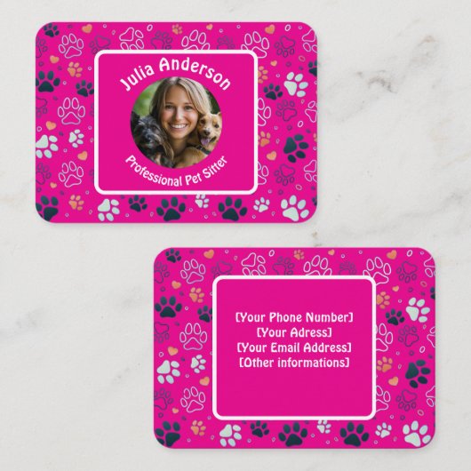 Benutzerdefinierte Pink Pet Sitter Visitenkarte (Vorne/Hinten)