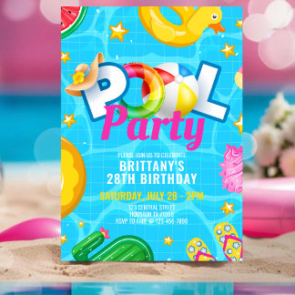 Benutzerdefinierte Poolparty-Geburtstags-Sommer-Ge Einladung