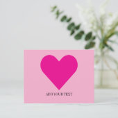 Benutzerdefinierte Postkarte mit rosa Herz (Stehend Vorderseite)