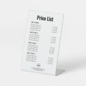 Benutzerdefinierte Preisliste oder Dienstleistunge Sockelschild (Vorderseite)