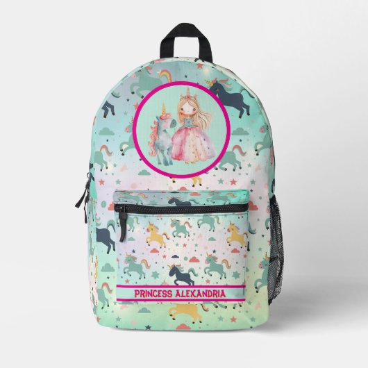Benutzerdefinierte Prinzessin Unicorn Bedruckter Rucksack (Vorderseite)