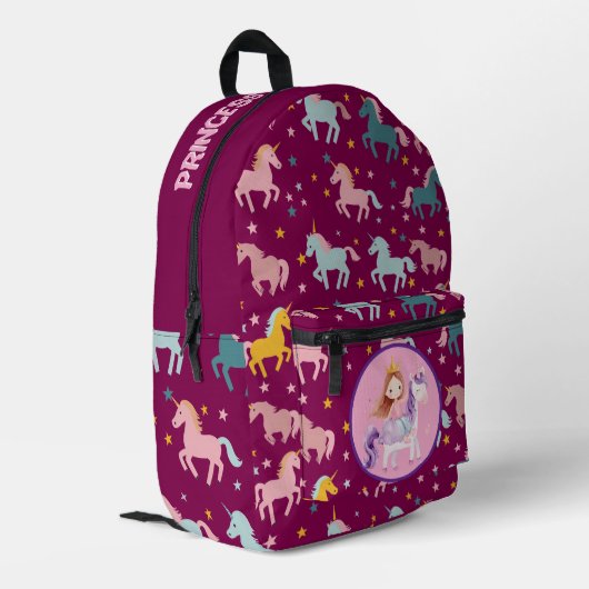 Benutzerdefinierte Prinzessin Unicorn Bedruckter Rucksack (Rückseitige Ecke links)