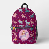 Benutzerdefinierte Prinzessin Unicorn Bedruckter Rucksack (Vorderseite)