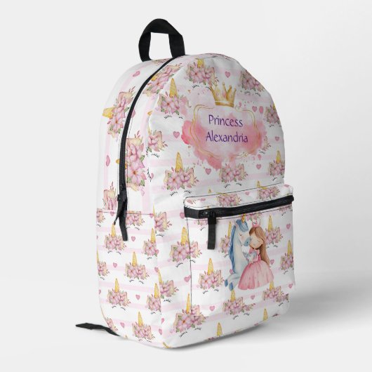 Benutzerdefinierte Prinzessin Unicorn Rosa Bedruckter Rucksack (Rückseitige Ecke links)