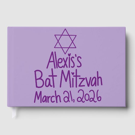 Benutzerdefinierte Purple Bat Mitzvah Gästebuch (Vorderseite)