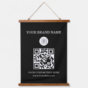 Benutzerdefinierte QR-Code-Logo- und Textmarkenanz Wandteppich Mit Holzrahmen