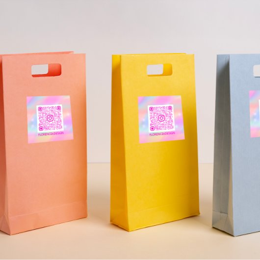 Benutzerdefinierte QR-Logopasten Holograph Pink Quadratischer Aufkleber