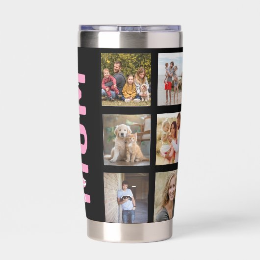 Benutzerdefinierte Quadrate mit mehreren Fotos Thermobecher (Rückseite)