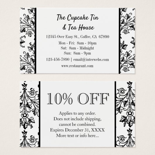 Benutzerdefinierte Rabattkarten für Schwarz-weißes (Vorne & Hinten)