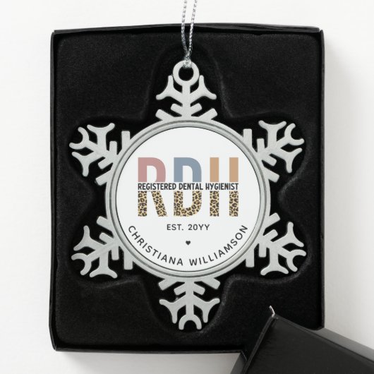 Benutzerdefinierte RDH registrierte Zahnhygieniker Schneeflocken Zinn-Ornament (Box)