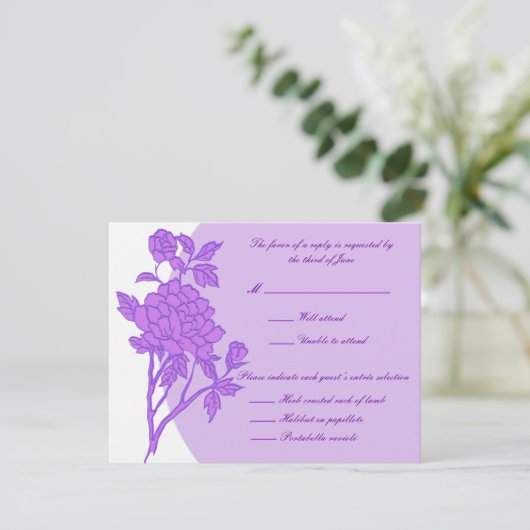 Benutzerdefinierte Reaktionskarten für die lila Bl RSVP Karte (Stehend Vorderseite)