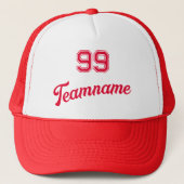 Benutzerdefinierte Red-Baseball-Spielernummer und  Truckerkappe (Vorderseite)