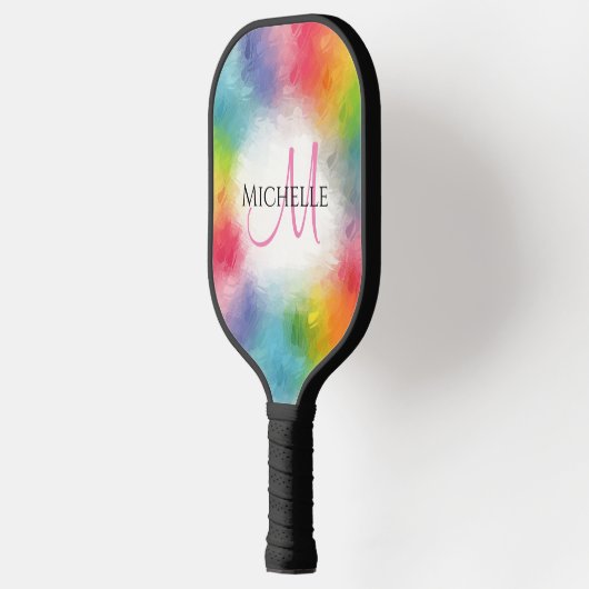 Benutzerdefinierte Regenbogenfarben Monogramm Mode Pickleball Schläger (Links)
