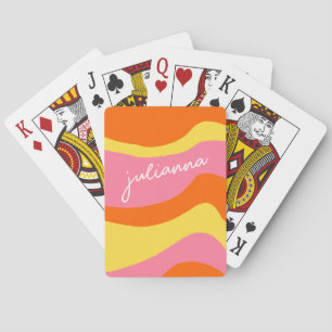 Benutzerdefinierte Retro-70er Groovy Orange Pink E Spielkarten