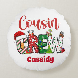 Benutzerdefinierte Retro-Cousin-Crew Weihnachten Rundes Kissen