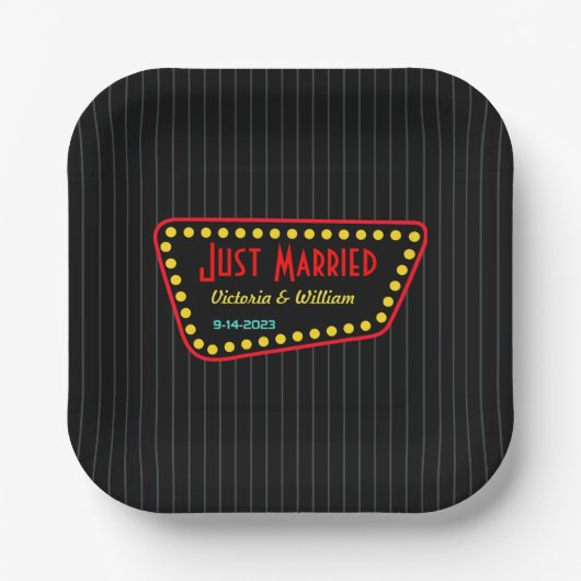 Benutzerdefinierte Retro-Just-Married-Hochzeitspap Pappteller (Vorderseite)