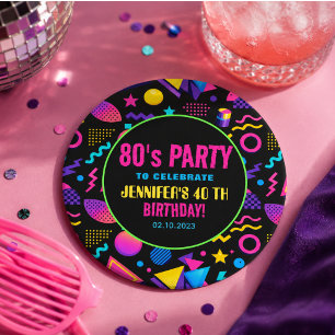 Benutzerdefinierte Retro-Neon-80er-Geburtstagsfeie Runder Pappuntersetzer