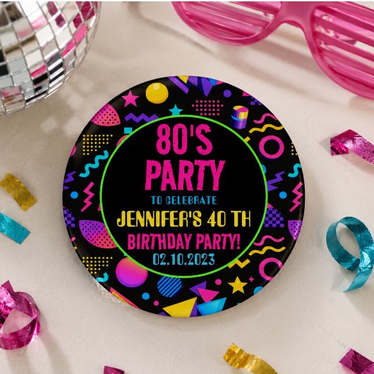 Benutzerdefinierte Retro-Neon-Geburtstagsfeier der Button