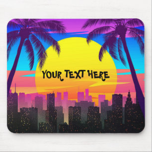 Benutzerdefinierte Retro-Synthwave-Palmenstadt-Mau Mousepad