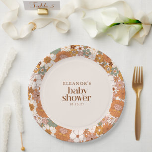 Benutzerdefinierte Retro-Terrakotta-Boho-Blumen-Ba Pappteller