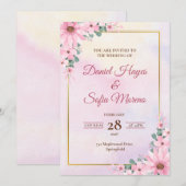 Benutzerdefinierte rosa Aquarell-Hochzeitseinladun Einladung (Vorne/Hinten)