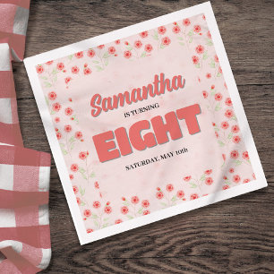 Benutzerdefinierte rosa Blumenparty zum achten Geb Serviette