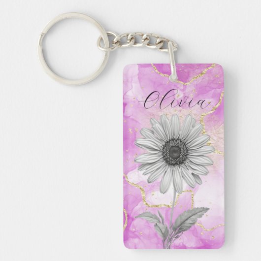 Benutzerdefinierte rosa Daisy-Blume Schlüsselanhänger (Vorderseite)